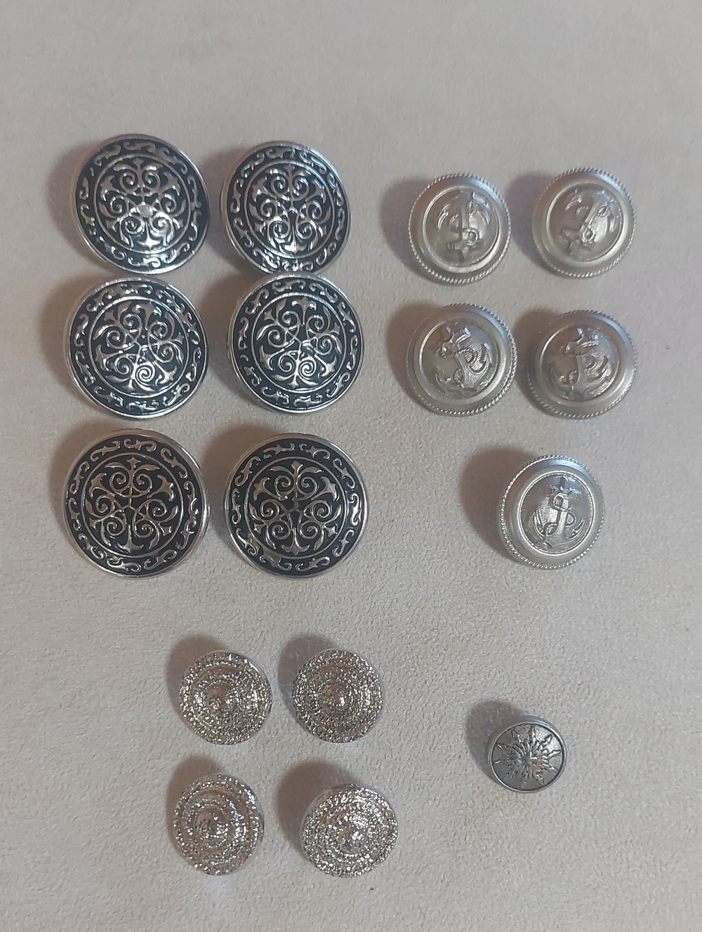 VINTAGE Decorative Silver Tone Metal Shirt Buttons - Set of Assorted Designs